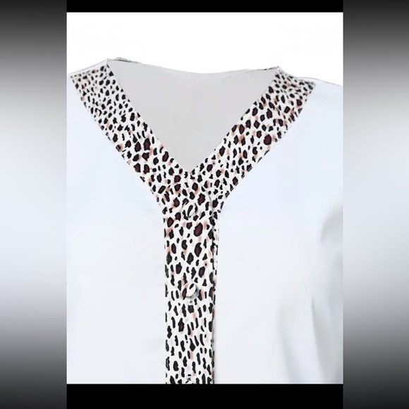 Leopard Patch Lantern Sleeve Button Front Top - Picture 6 of 7